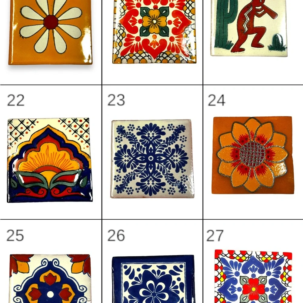 4-Pack Mexican Talavera Tile Coaster Set - Picture 4 of 5